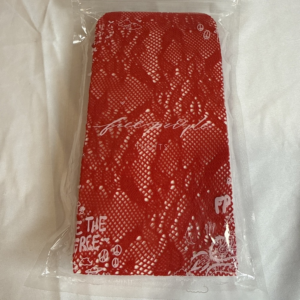 Free People Red Lace Tights Hose Size Small Medium NWT